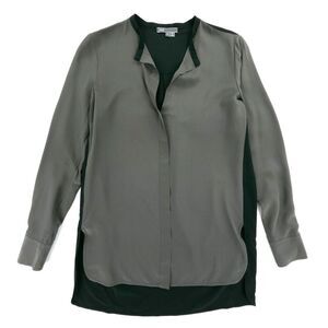 NEW Vince 100% Silk Colorblock Popover Tunic Top Oat Black Minimal Quiet Luxury